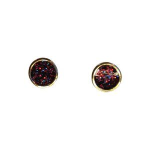 Circle Gold with Red and Blue Glitter Stud Earrings New NWOT with defect